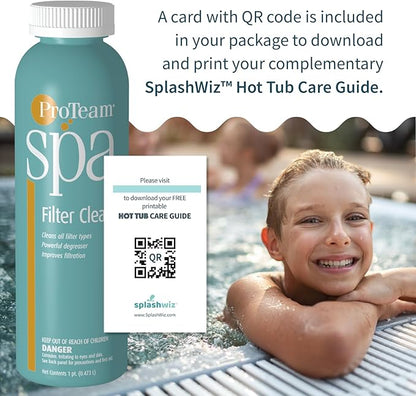 Proteam Spa Filter Clean - Spa Filter Cleaner for hot tub - Hot tub Filter Cleaner Soaking Solution with SplashWiz Hot Tub Chemicals Care Guide - Made in USA (1 pt) (2 Pack)