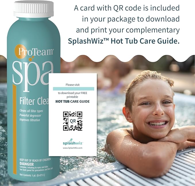 SplashWiz Proteam Spa Filter Clean - Spa Filter Cleaner for hot tub - Hot tub Filter Cleaner Soaking Solution Hot Tub Chemicals Care Guide - Made in USA (1 pt)