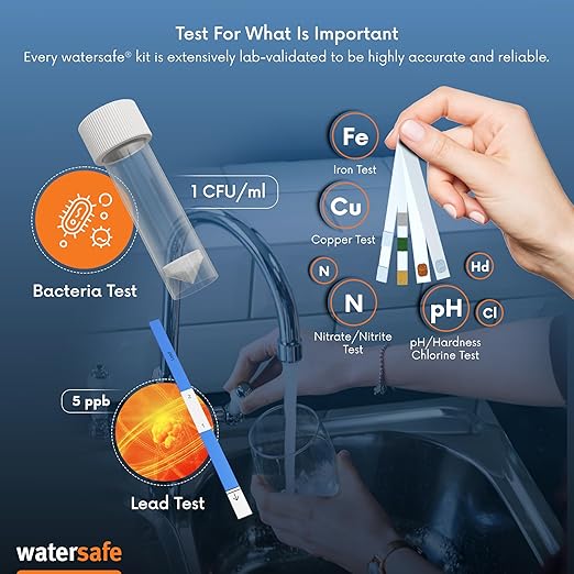 Watersafe The Original Water Testing Kit for Drinking Water, Well and Tap Water, Sensitive Lead in Water Test, Bacteria, Hardness, pH, Nitrates, Easy Instructions, Lab-Accurate Results, 2 Pack