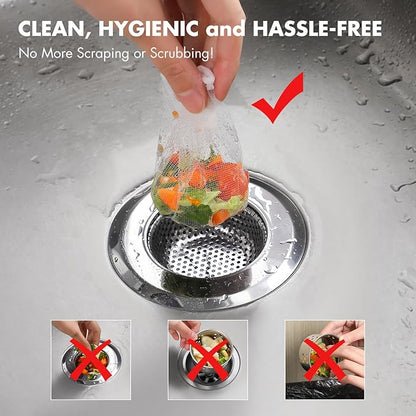 400 Pack Kitchen Sink Strainer Mesh Bag, Anti-Clogging Disposable Sink Drain Covers, Kitchen Essentials Sink Filter Nets, Fits Most Sink Strainers (4.0 x 4.0 Inch)