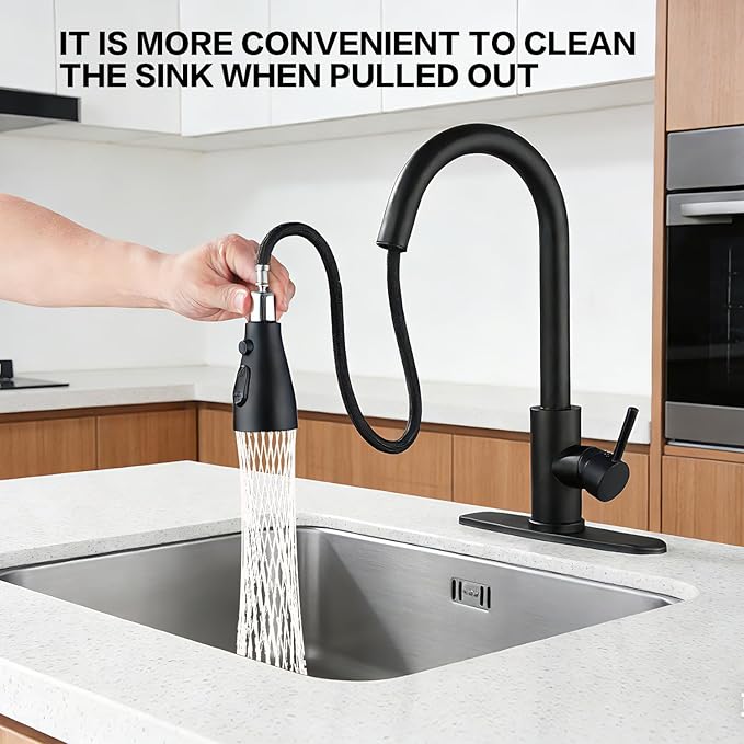Kitchen Sink Faucet with Pull - Down Sprayer, 2 - Handle 3 - in - 1 Kitchen Sink Filter Faucet, Cold and Hot Mixer Drinking Water Faucet (Classic, Black-2)