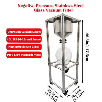 Glass Vacuum Filter Lab Vacuum Filtration Extraction Apparatus with 10L Brinell Funnel/10L Glass Flask Negative Pressure Stainless Steel Vacuum Filter Kit for Liquid Extraction