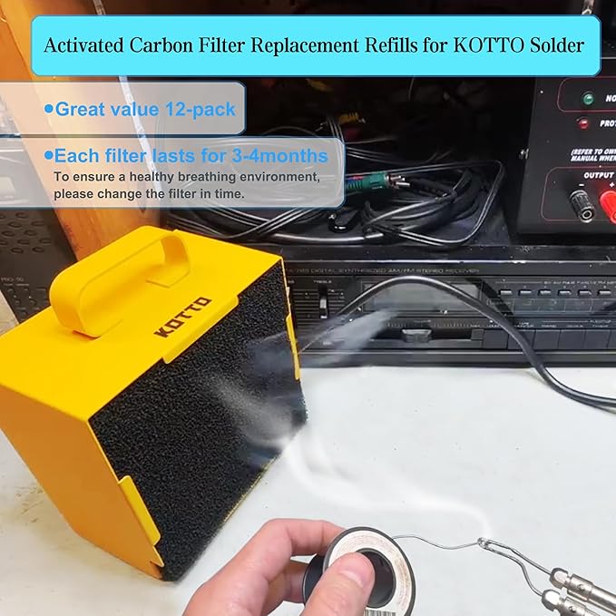 12 Pack Activated Carbon Filter Replacement Refills for KOTTO Solder Smoke Absorber Fume Ventilation Extractor, Compatible with ToolBud Solder Fume Extractor and Your DIY Fume Extractor