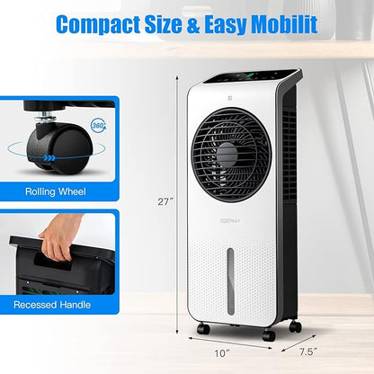 COSTWAY Portable Evaporative Air Cooler, 3-in-1 Swamp Cooler w/Remote Control, 360° Rotating Fan Blade, 3 Modes, 12H Timer, 2 Ice Packs, Air Cooling Fan with Fan & Humidifier for Room Home Office