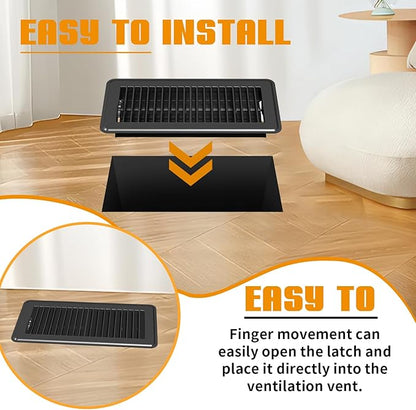2 Pack Floor Register 4 x 10'', Floor Vent Cover with Air Vent Filter Mesh Catcher, Adjustable Heater Vent Covers for Walking, Premium Metal, Black