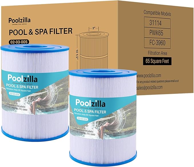 Poolzilla 2-Pack Spa Filter Cartridge Replacement for Watkins 31114, Unicel C-8465, Pleatco PWK65, Filbur FC-3960, 71827, 71828, Tiger River Caspian, Bengal, Sumatran, Caldera 76136 | Spa Filtration