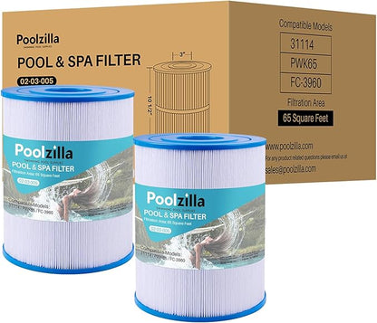 Poolzilla 2-Pack Spa Filter Cartridge Replacement for Watkins 31114, Unicel C-8465, Pleatco PWK65, Filbur FC-3960, 71827, 71828, Tiger River Caspian, Bengal, Sumatran, Caldera 76136 | Spa Filtration