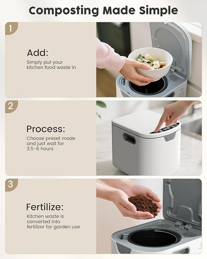 COWSAR 2.5L Electric Composter for Kitchen, Smart Compost Bin for Countertop with 2 Carbon Filters/Auto-Cleaning/LED Display, Indoor Compost Bin with Low Noise, Odor-Free Compost Machine