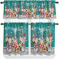 Spring Flowers Kitchen Curtain Set, Farmhouse Watercolor Teal Wood Grain Window Valance and Tiers 36" Length, Light Filtering Short Curtains Valance for Cafe Bathroom Bedroom 54"x18"