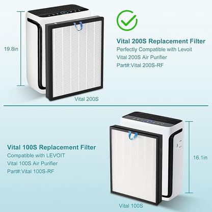 Vital 200S Replacement Filter Compatible for LEVOIT Vital 200S&Vital 200S-P, 3 in 1 Filtration, Particle Dust Pet Dander Filter&Smoke Smell Odor Activated Carbon Filter, Vital 200S-RF, 2Pack, White