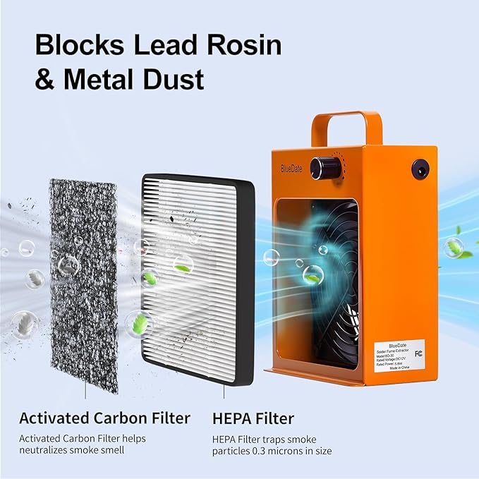 HEPA Solder Fume Extractor Fan Solder Smoke Absorber DIY Work Fan for Soldering Station, Hand Engraving, Jewelry Soldering Use with HEPA Filter