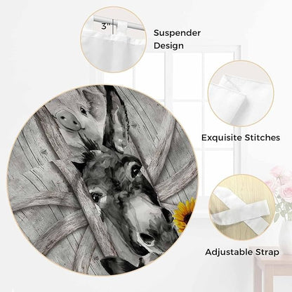 Funny Farm Animals Living Room Curtains 84 Inch Length, Window Curtains Tab Top, Vintage Barn Grey Sunflowers Light Filtering Window Treatments Drapes 52"x84" 2 Panel