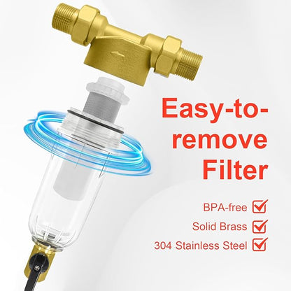 Spin Down Sediment Filter, Inline Water Filter for Home Well Water, 40/100/200 Micron Whole House Prefilter Filtration System, 1" MNPT + 3/4" FNPT + 3/4"MNPT, Lead-Free Brass