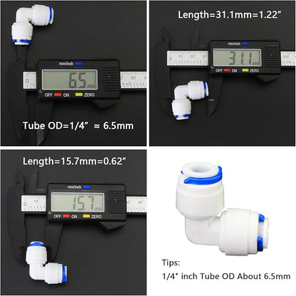 5 Pack 1/4 Inch Quick Connect Fittings - Combo of 90 Degree Elbow & Straight Push-In Adapters, Compatible with Reverse Osmosis (RO) Systems, Water Filter Purifiers, Under Sink Plumbing