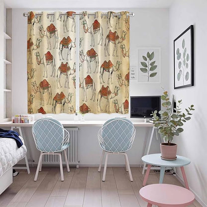 2 Panel Kitchen Cafe Curtains, Desert Sand Camel Sunlight Filtering Nature Air Through, Home Decor Window Covering Tier Curtains for Living Room 104W x 72L inch Summer Tropical Animals Vintage Beige