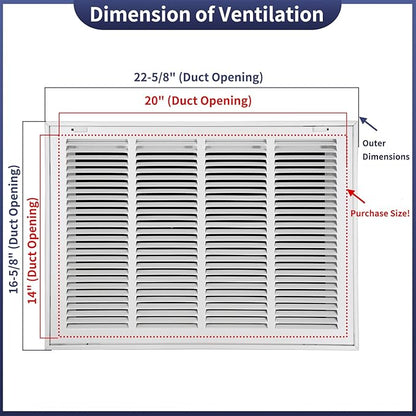 20"W x 14"H [Duct Opening Size] Steel Return Air Filter Grille - Removable Face/Door for 1 inch Filters -HVAC Vent Cover Grill - White [Outer Dimensions: 22 5/8"W X 16 5/8"H]