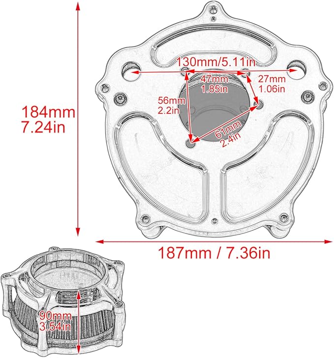 HDBUBALUS Motorcycle Air Filter Cleaner Intake Filter System Kit (A-For Sportster XL models 04-22)