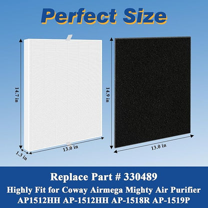 Improvedhand AP-1512HH Replacement Filter for Coway Airmega Puri-fier AP-1512HH-FP AP-1518R AP-1519P, 1 Pack H13 True High Efficiency &4 Pack Activated Carbon Pre-Filter, Replace Part # 3304899