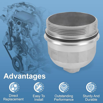 Fuel Filter Housing Cap 134001 Replacement for Chevy Cruze Silverado 2500HD 3500HD Replacement for GMC Sierra 2500HD 3500HD Duramax 6.6L L5P 2017-2024 Billet Aluminum Silver