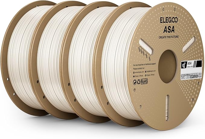 ELEGOO ASA Filament 1.75mm White 4KG, UV & Weather Resistant 3D Printer Filament Bundle for Outdoor Functional Parts, High Impact Strength Engineering Grad 1kg Spool (2.2lbs) Fit for FDM Printers