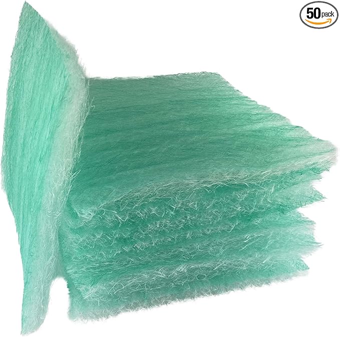 wioboy Paint Booth Exhaust Filter Pad, 24" x 24" (50/case) 15 Gram Fiberglass Paint Arrestor for Spray Booth