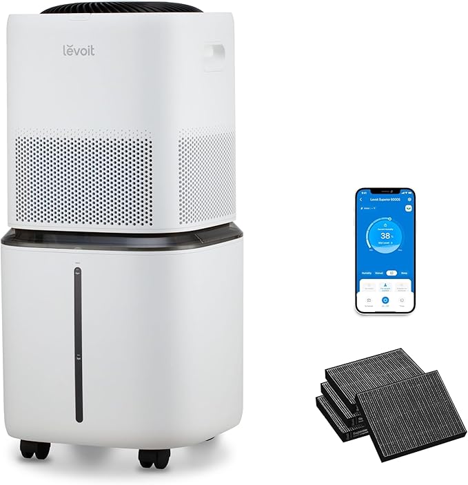 LEVOIT Superior 6000S Smart Evaporative Humidifiers for Home Whole House up to 3000ft², 23L, Last 72-Hour, Premium Filter, Dry Mode, Wheels & Water Fill Hose, Foldable Storage, Sleep Mode, New Edition