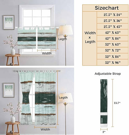 Blue Teal Bathroom Curtains 63 Inch Length, Window Curtains Tab Top, Vintage Wooden Retro Art Farmhouse Barns Light Filtering Window Treatments Drapes 52"x63" 2 Panel