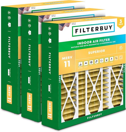 Filterbuy 20x25.25x3.5 Air Filter MERV 11 Superior Pet & Allergy Defense (3-Pack), Pleated HVAC AC Furnace Filters for AprilAire Space-Gard 102 & 2120 (Actual Size: 19.94 x 25.38 x 3.75)
