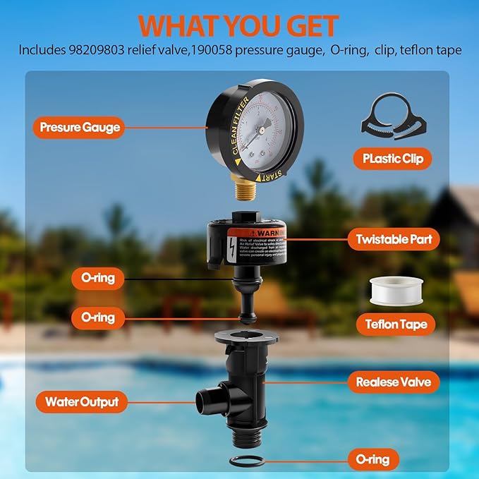 98209800 High Flow Manual Relief Valve/Air Relief Manual Valve Assembly with Pressure Gauge, Replacement for Pool and Spa Filter (2 PACK-98209800)