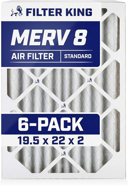 Filter King 19.5x22x2 Air Filter | 6-PACK | MERV 8 HVAC Pleated A/C Furnace Filters | MADE IN USA | Actual Size: 19.5 x 22 x 1.75"