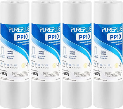 PUREPLUS 5 Micron 10" x 2.5" Whole House Sediment Home Water Filter Cartridge Replacement for Any 10 inch RO Unit, Culligan P5, Aqua-Pure AP110, Dupont WFPFC5002, CFS10, WHKF-G05, 4Pack