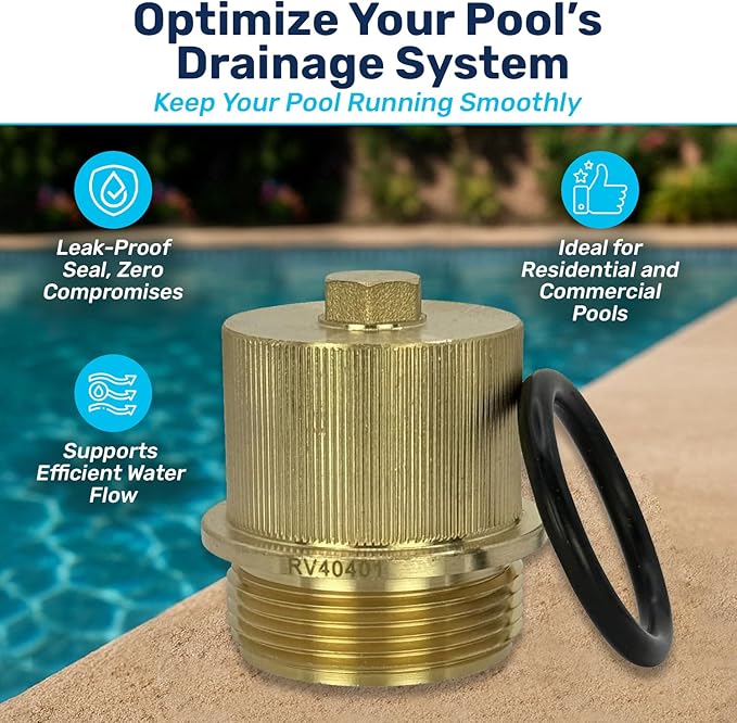 RV40401 X50 Durable Pro Grade Brass Drain Plug Cap Assembly | Compatible Replacement for 190030 | Essential Pool Maintenance Accessory - Upgrade Your Pool's Performance Now!