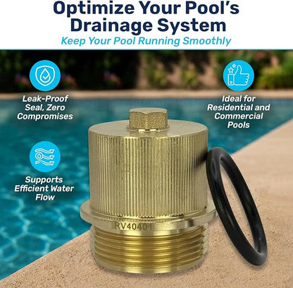 RV40401 X50 Durable Pro Grade Brass Drain Plug Cap Assembly | Compatible Replacement for 190030 | Essential Pool Maintenance Accessory - Upgrade Your Pool's Performance Now!