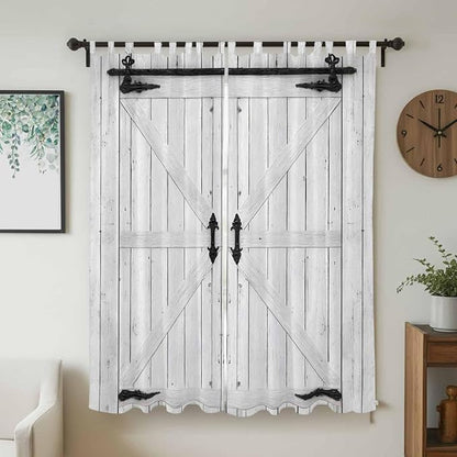 Farmhouse Wood Grain Living Room Curtains 84 Inch Length, Window Curtains Tab Top, Vintage Country Barn Gate Grey Light Filtering Window Treatments Drapes 52"x84" 2 Panel