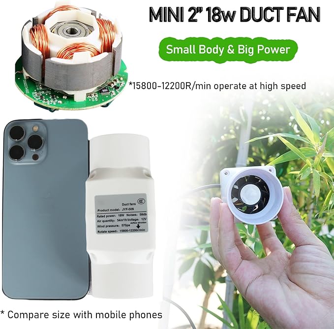 Air Circulation Duct Fan 2 Inch 50Mm Inline Extractor 32Cfm Fan Air Diffuser Blower for Filter Grow Tent Ceiling Wall Bathroom Ventilation (Color : NO Adjustable Speed, Size : 50-25mm)