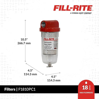 Fill-Rite F1810PC1 1" 18 GPM (68 LPM) 10 Micron Particulate Fuel Filter with Drain (Clear Bowl)