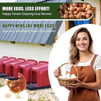 Nesting Boxes for Chickens - 10 Pack Roll Away Nesting Boxes Chicken Coop with Perch, Durable Plastic Chicken Laying Box with Pull Out Egg Tray, Poultry Farm & Hen House Accessories