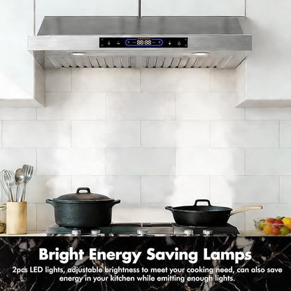 30 inch Wall Mount Range Hood Convertible Vent with Permanent Baffle Filters 800CFM Stainless Steel for Kitchen Gesture Sensing & Touch Control, 4 Speed Exhaust Fan, ETL listed (30 inch)