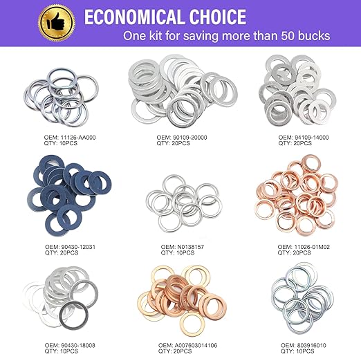 140PCS Oil Drain Plug Gasket Assortment Oil Crush Washers Seals Kit for Toyota Honda Subaru VW Audi Mercedes Benz (MIX-140)