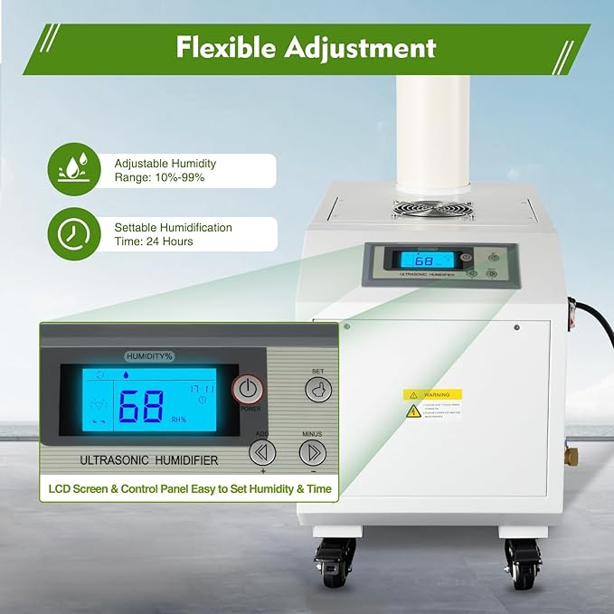 Ultrasonic Industrial Agricultural Humidifer Commercial Humidifier for Plants Large Volume (3kg/H) Automatic Ultrasonic Mist Maker 160M³/H Airflow for Warehouse Greenhouse Garden