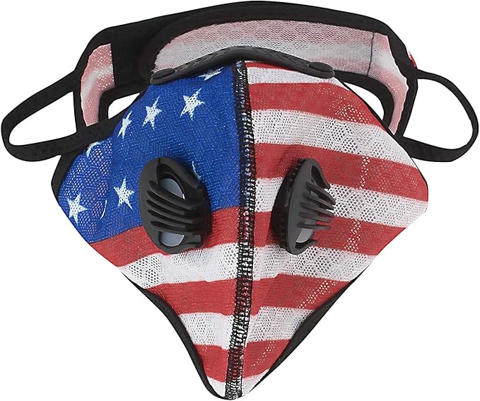 ASA TECHMED Reusable Dual Air Breathing Valve Face Mask Cover with Activated Carbon Filter (Patriotic Cycling)