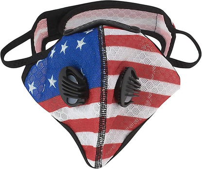ASA TECHMED Reusable Dual Air Breathing Valve Face Mask Cover with Activated Carbon Filter (Patriotic Cycling)