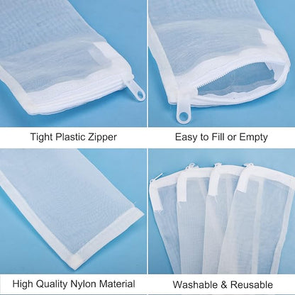 Segarty Media Bags for Aquarium Filter, 10 Pack 0.15mm Extra Fine Mesh 7.7 x 3 Reusable White Nylon Net Bags with Plastic Zipper for Charcoal, Bio Balls, Ceramic Rings, Activated Carbon, Fish Tank