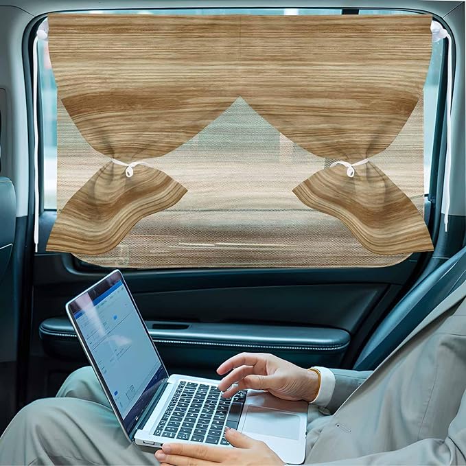 Light Brown Wood Grain Magnetic Double Layer Car Window Shades,Side Window Curtains for Blackout/Breathable Mesh View,Western Farmhouse Barn Door Privacy Sun Shades for Heat/UV Protection 26x20in 2pcs