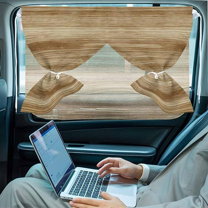 Light Brown Wood Grain Magnetic Double Layer Car Window Shades,Side Window Curtains for Blackout/Breathable Mesh View,Western Farmhouse Barn Door Privacy Sun Shades for Heat/UV Protection 26x20in 2pcs