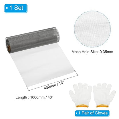 PATIKIL 40" L x 16" W Woven Wire Mesh, 50 Mesh 304 Stainless Steel Air Vent Filter Screen with Gloves for Window Security Vent Cover Filtration Animals Fence