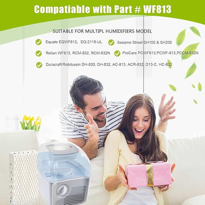8 Pack WF813 Humidifier Filters Wick Replacement Compatible with ReliOn RCM-832 RCM-832N WF813 DH832 ProCare PCWF813 Equate EQWF813 EQ-2119-UL Duracraft DH-830 Cool Mist Humidifier Filters