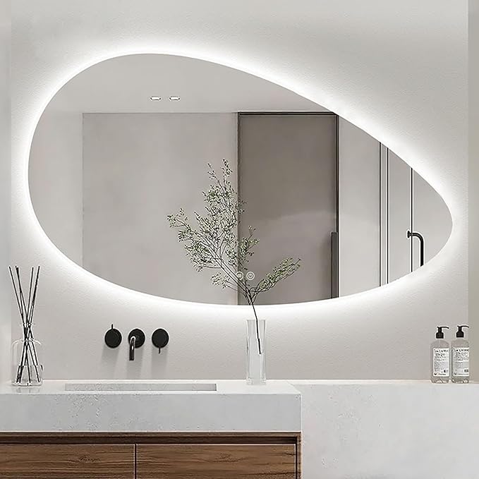 JSLJDM 500X500 mm Illuminated Backlit LED Bathroom Mirror, Wall Mounted Multifunction Bathroom Vanity Mirror with Lights and Demister Pad, Energy-Saving Illuminated Smart Mirror