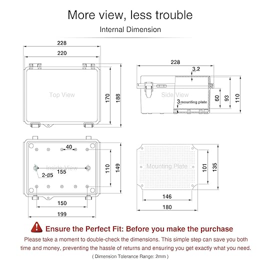 QILIPSU Outdoor WiFi Enclosure, 8.6"x6.7"x4.3" Waterproof Electrical Junction Box, Clear Plastic Hinged Cover IP67 Weatherproof for Solar Projects Network Router Led Control