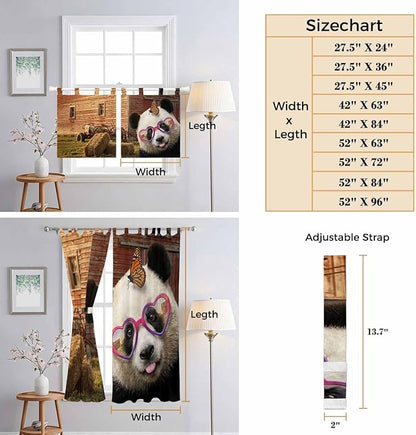 Farm Panda Living Room Curtains 84 Inch Length, Window Curtains Tab Top, Farmhouse Barn Funny Animals Butterfly Light Filtering Window Treatments Drapes 52"x84" 2 Panel